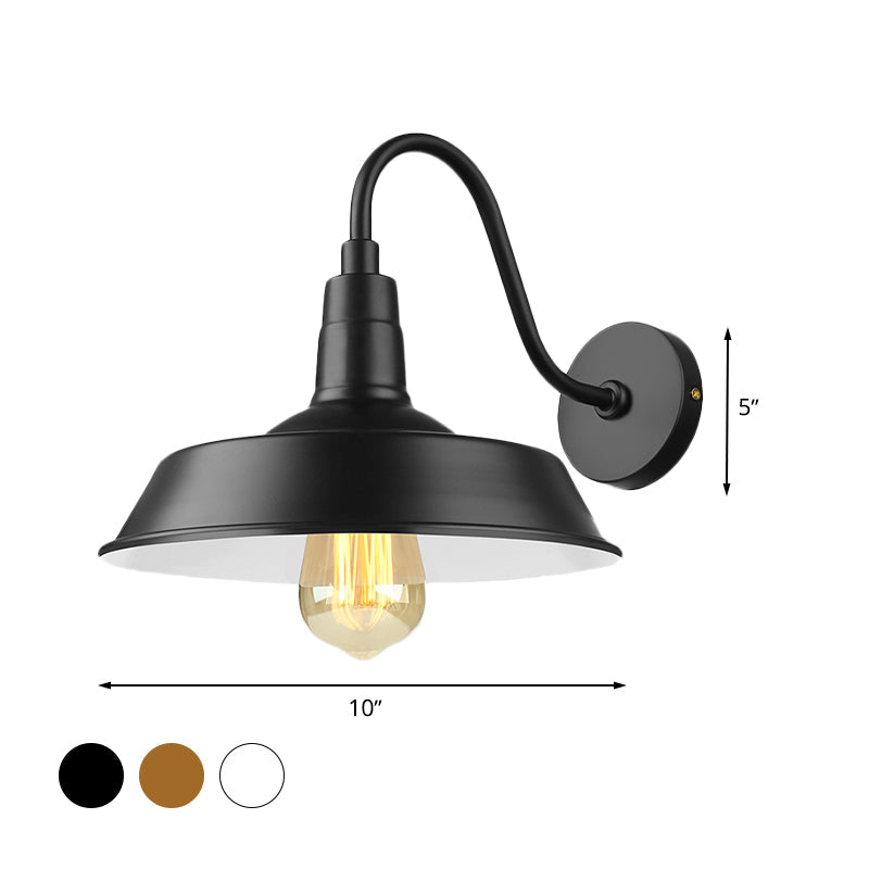 Industrial Barn Wall Sconce With Gooseneck Arm - Black/White 1 Light 10/14 Width