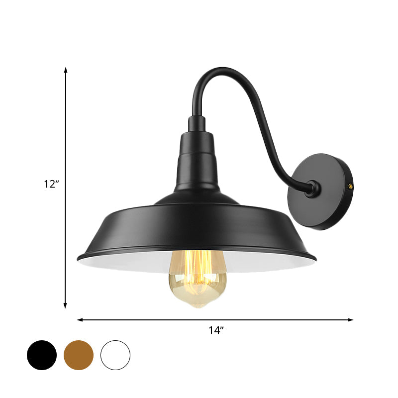 Industrial Barn Wall Sconce With Gooseneck Arm - Black/White 1 Light 10/14 Width