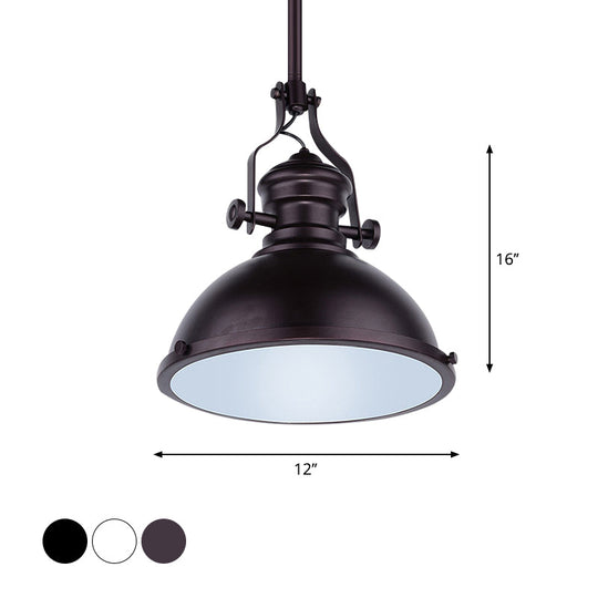 Vintage Metallic Dome Pendant Light - Black/White/Purple Finish with Glass Diffuser, 12"/16"/16.5" Dia