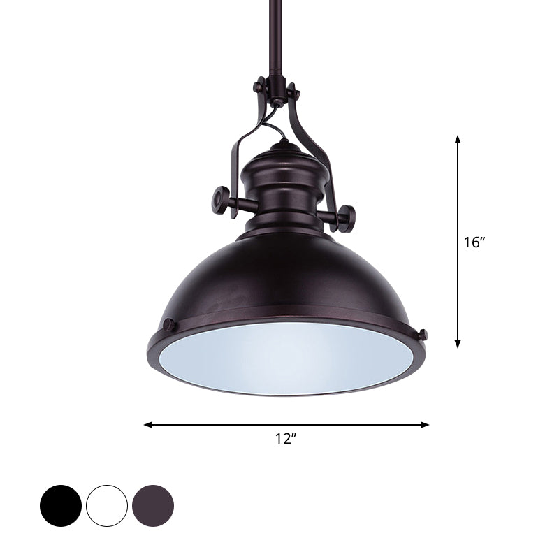 Vintage Metallic Domed Ceiling Light With Glass Diffuser - Black/White/Purple Finish 1 Pendant