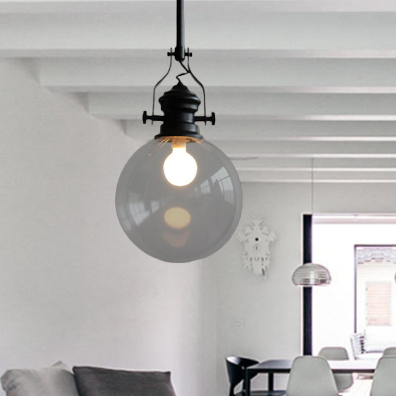 Industrial Globe Pendant Light with Clear Glass Shade in Black - 8"/10" Single Light