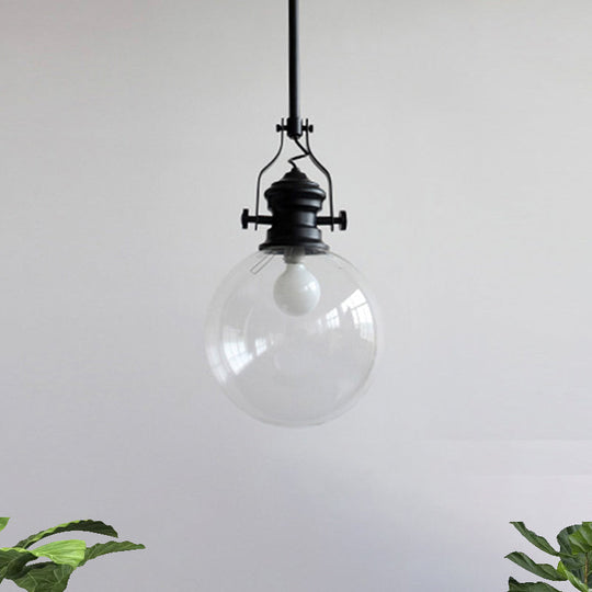 Industrial Globe Pendant Light with Clear Glass Shade in Black - 8"/10" Single Light