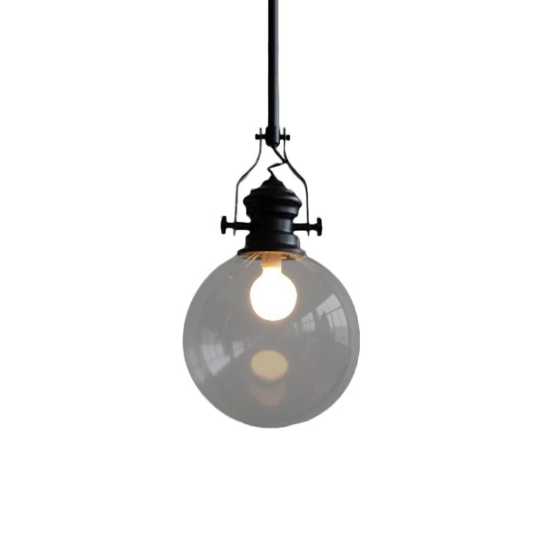 Industrial Globe Pendant Light with Clear Glass Shade in Black - 8"/10" Single Light