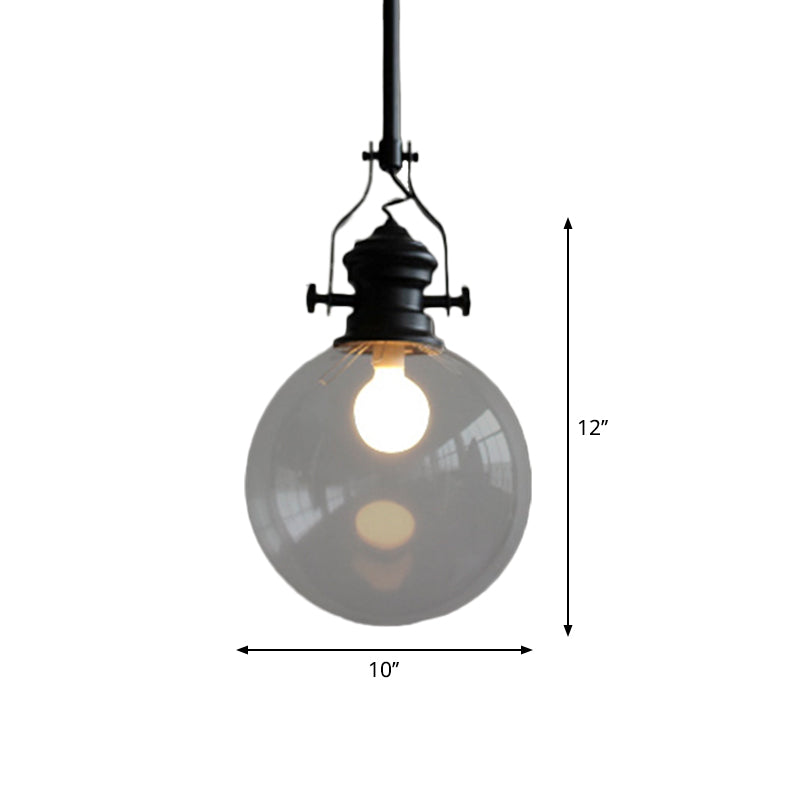 Industrial Globe Pendant Light with Clear Glass Shade in Black - 8"/10" Single Light