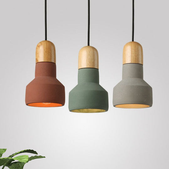 Industrial Style Cement Pendant Light - Barn Bulb, Gray/Green/Red, Hanging Cord