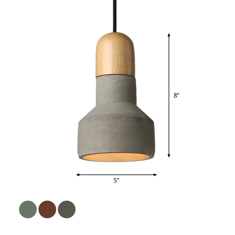 Industrial Style Gray/Green/Red Cement Barn Pendant Light With Hanging Cord - 1 Bulb Ceiling Fixture