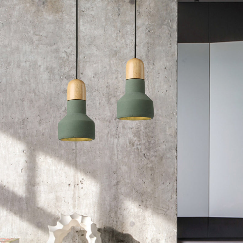 Industrial Style Gray/Green/Red Cement Barn Pendant Light With Hanging Cord - 1 Bulb Ceiling Fixture