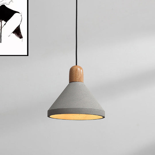 1-Head Conic Shade Farmhouse Pendant Lighting | Grey Cement Bar Ceiling Fixture