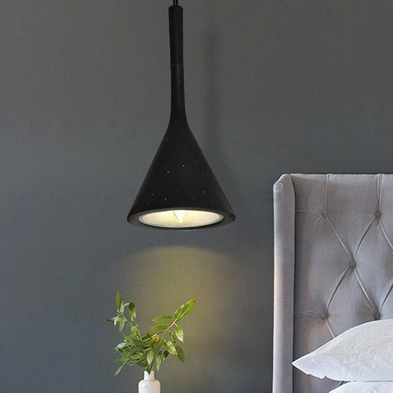 Industrial Hanging Pendant Lamp with Funnel Shade - Black/Grey, Aluminum and Concrete Ceiling Light Fixture