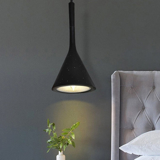 Industrial Bedside Pendant Lamp With Funnel Shade: Aluminum And Concrete Ceiling Light Fixture In