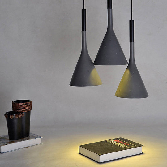 Industrial Bedside Pendant Lamp With Funnel Shade: Aluminum And Concrete Ceiling Light Fixture In