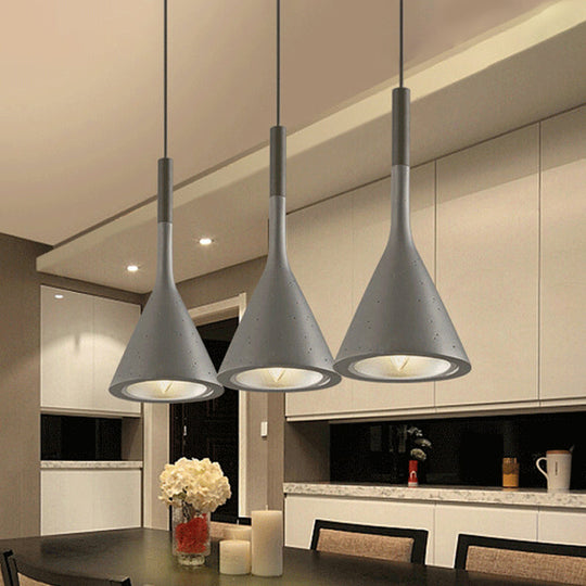 Industrial Hanging Pendant Lamp with Funnel Shade - Black/Grey, Aluminum and Concrete Ceiling Light Fixture