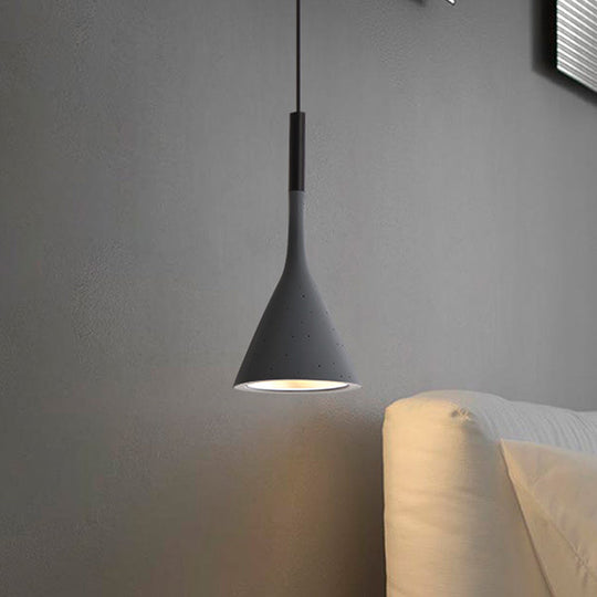 Industrial Bedside Pendant Lamp With Funnel Shade: Aluminum And Concrete Ceiling Light Fixture In