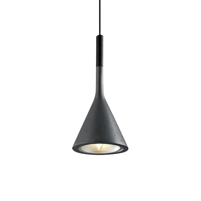 Industrial Hanging Pendant Lamp with Funnel Shade - Black/Grey, Aluminum and Concrete Ceiling Light Fixture