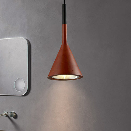 Industrial Hanging Pendant Lamp with Funnel Shade - Black/Grey, Aluminum and Concrete Ceiling Light Fixture