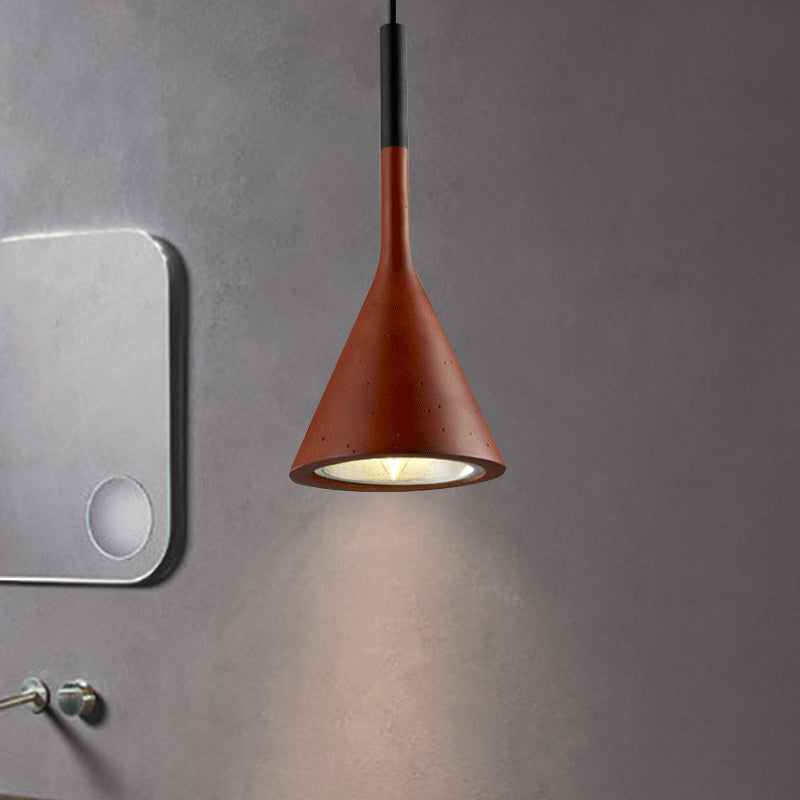 Industrial Bedside Pendant Lamp With Funnel Shade: Aluminum And Concrete Ceiling Light Fixture In