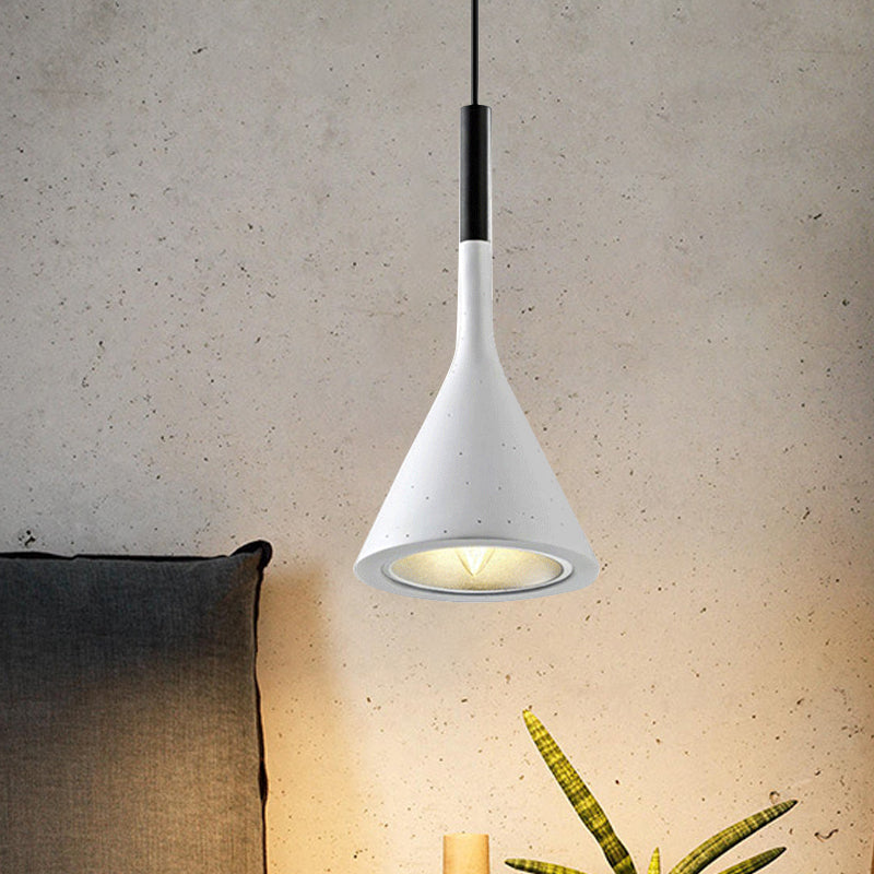 Industrial Hanging Pendant Lamp with Funnel Shade - Black/Grey, Aluminum and Concrete Ceiling Light Fixture