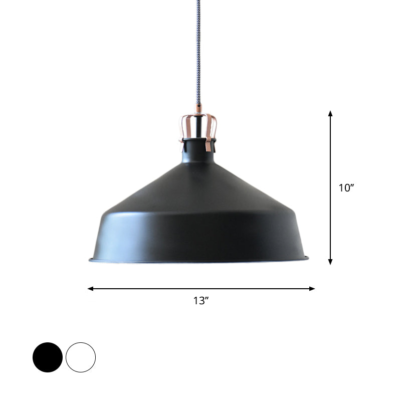 8.5"/13" Minimalistic Dome Pendant Ceiling Light in Black/White - Metallic Finish for Living Room