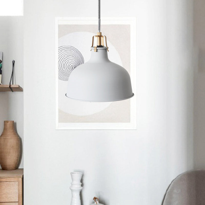 8.5"/13" Minimalistic Dome Pendant Ceiling Light in Black/White - Metallic Finish for Living Room