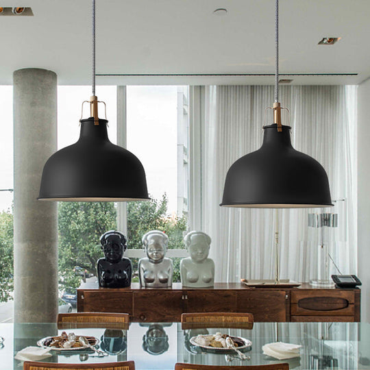 Minimalistic Metallic Dome Pendant Ceiling Light - 8.5/13 Width 1 Head Black/White Shade For Living