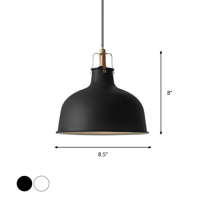 8.5"/13" Minimalistic Dome Pendant Ceiling Light in Black/White - Metallic Finish for Living Room