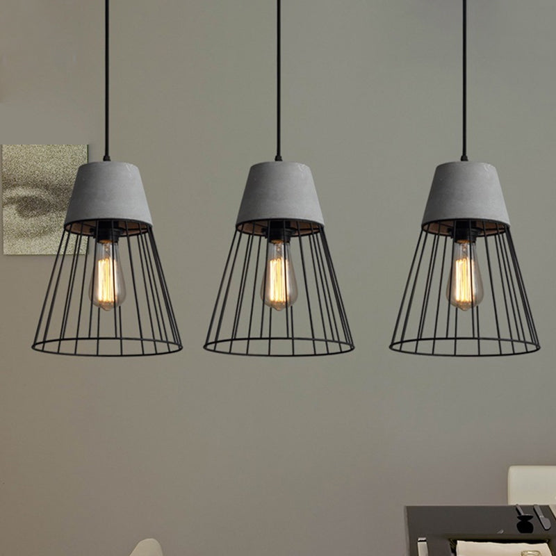 Industrial Loft Metallic Pendant Lighting - Gray/Red Tapered Design with Wire Guard - Ideal for Dining Room Ceiling