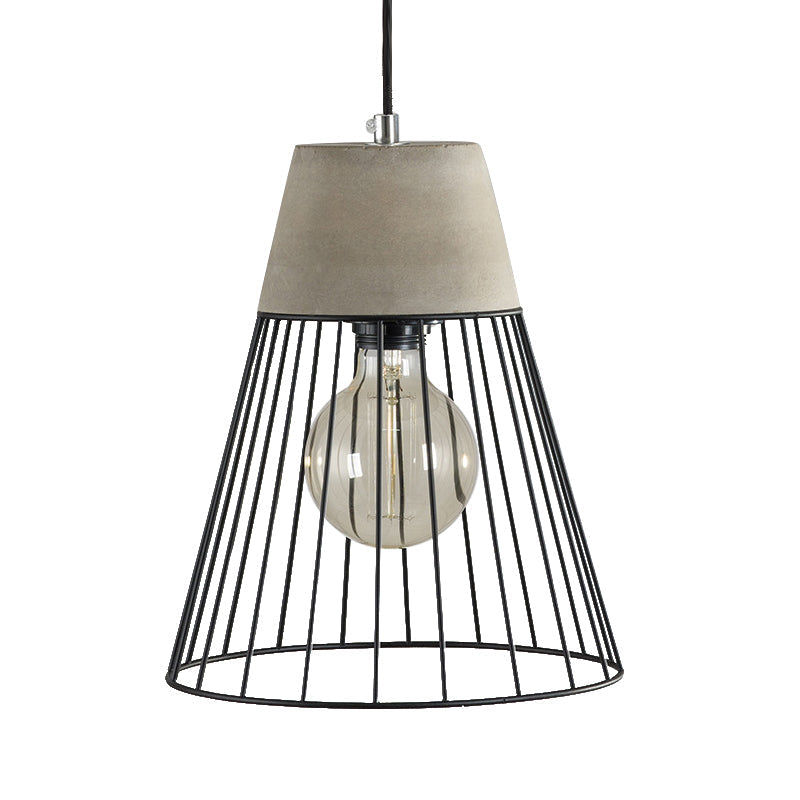 Industrial Loft Metallic Pendant Lighting - Gray/Red Tapered Design with Wire Guard - Ideal for Dining Room Ceiling