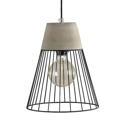 Industrial Loft Metallic Pendant Lighting - Gray/Red Tapered Design with Wire Guard - Ideal for Dining Room Ceiling