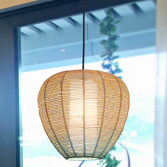 Contemporary Beige And Blue Curved/Elongated Pendant Light - Hemp Rope 1-Light 6.5/8.5/14 Wide Ideal