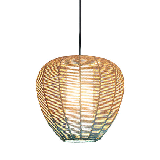 Contemporary Beige And Blue Curved/Elongated Pendant Light - Hemp Rope 1-Light 6.5/8.5/14 Wide Ideal