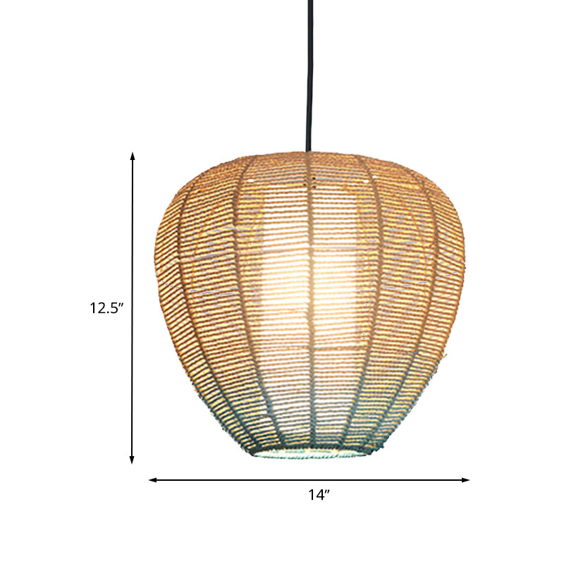 Contemporary Beige And Blue Curved/Elongated Pendant Light - Hemp Rope 1-Light 6.5/8.5/14 Wide Ideal