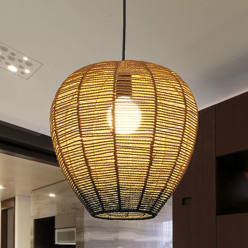 Contemporary Beige And Blue Curved/Elongated Pendant Light - Hemp Rope 1-Light 6.5/8.5/14 Wide Ideal