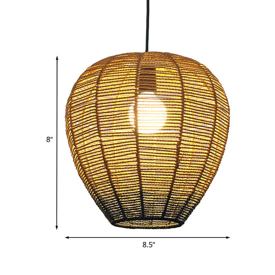 Contemporary Beige And Blue Curved/Elongated Pendant Light - Hemp Rope 1-Light 6.5/8.5/14 Wide Ideal