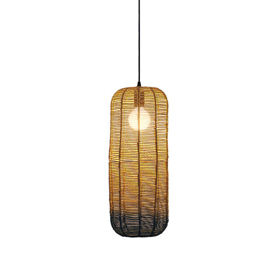 Contemporary Beige And Blue Curved/Elongated Pendant Light - Hemp Rope 1-Light 6.5/8.5/14 Wide Ideal