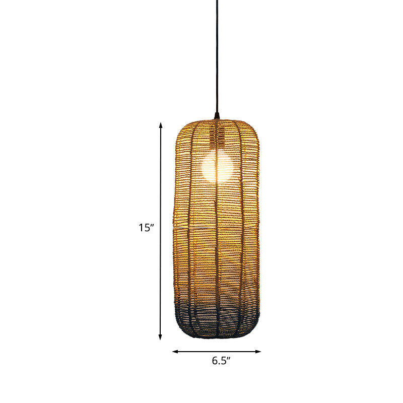 Contemporary Beige And Blue Curved/Elongated Pendant Light - Hemp Rope 1-Light 6.5/8.5/14 Wide Ideal