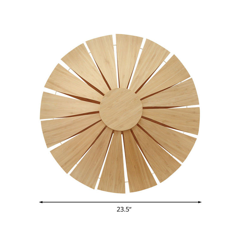 Modern Wood Veneer Wall Sconce Lighting - 19.5/23.5 Diameter Circular Design 1 Light For Living Room