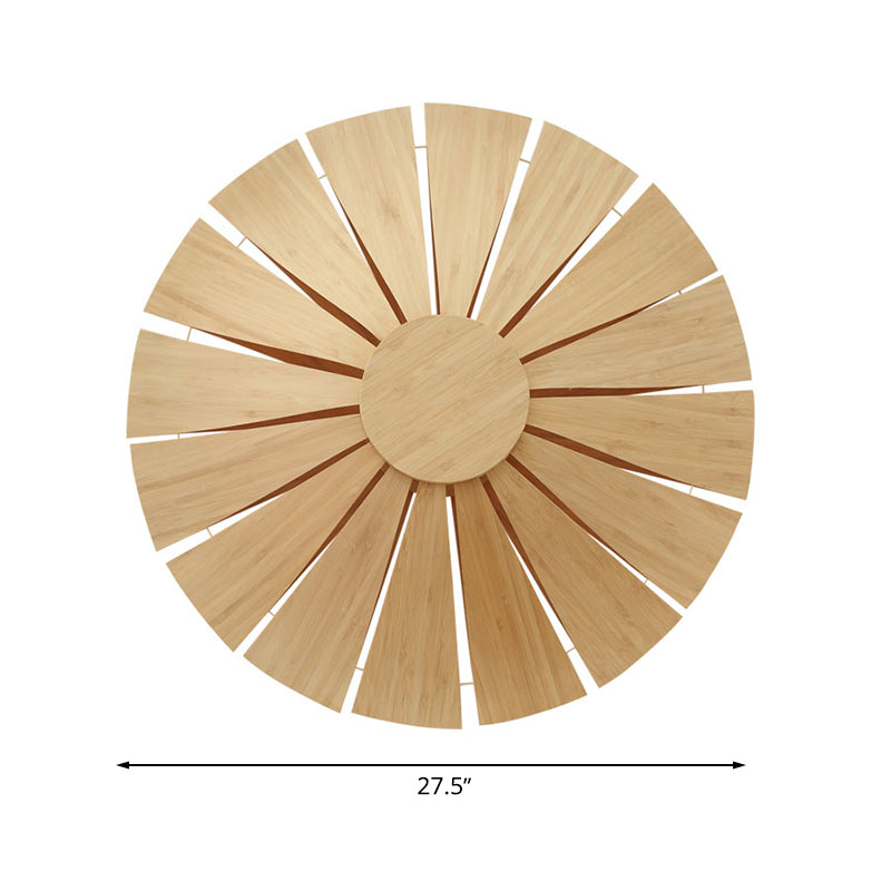 Modern Wood Veneer Wall Sconce Lighting - 19.5/23.5 Diameter Circular Design 1 Light For Living Room