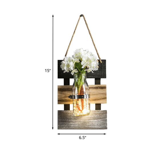 Nordic Flower Accent String Light: Tea Shop Clear Glass Jar Wall Lamp (Pink/White/Yellow)