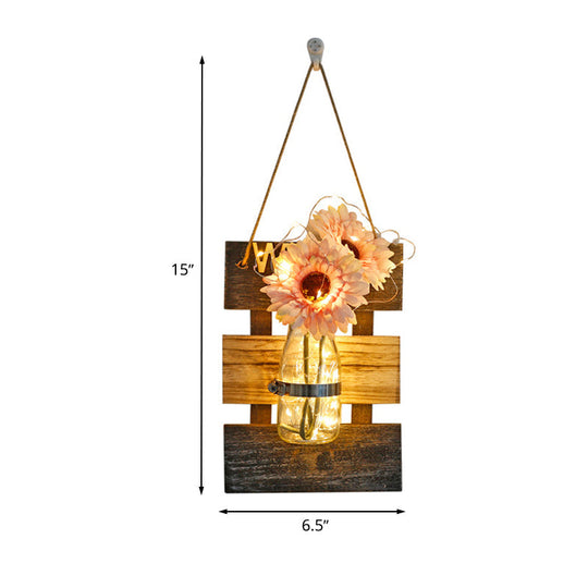 Nordic Flower Accent String Light: Tea Shop Clear Glass Jar Wall Lamp (Pink/White/Yellow)