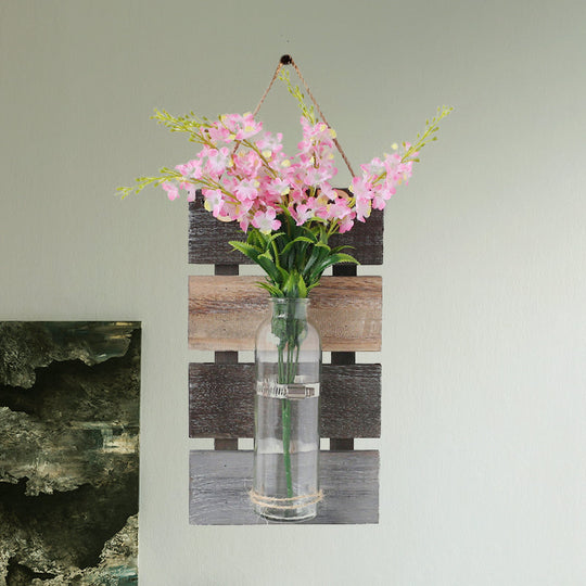 Contemporary Style Pink/Yellow Flower Wall Sconce With Clear Glass Bottle String Light For Cafes