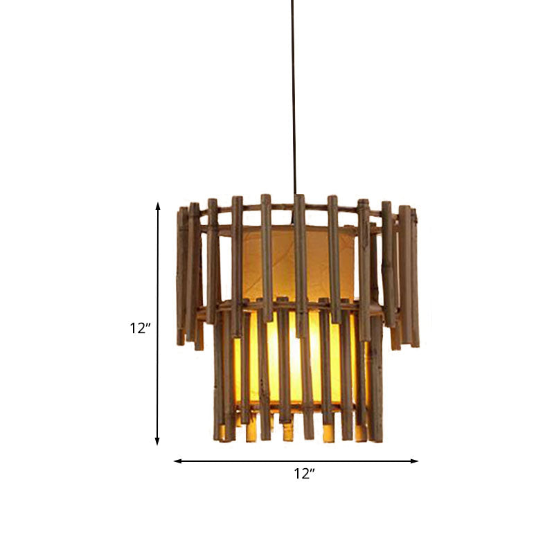 Rustic Bamboo Pendant Light Fixture for Living Room - Beige, 1-Light