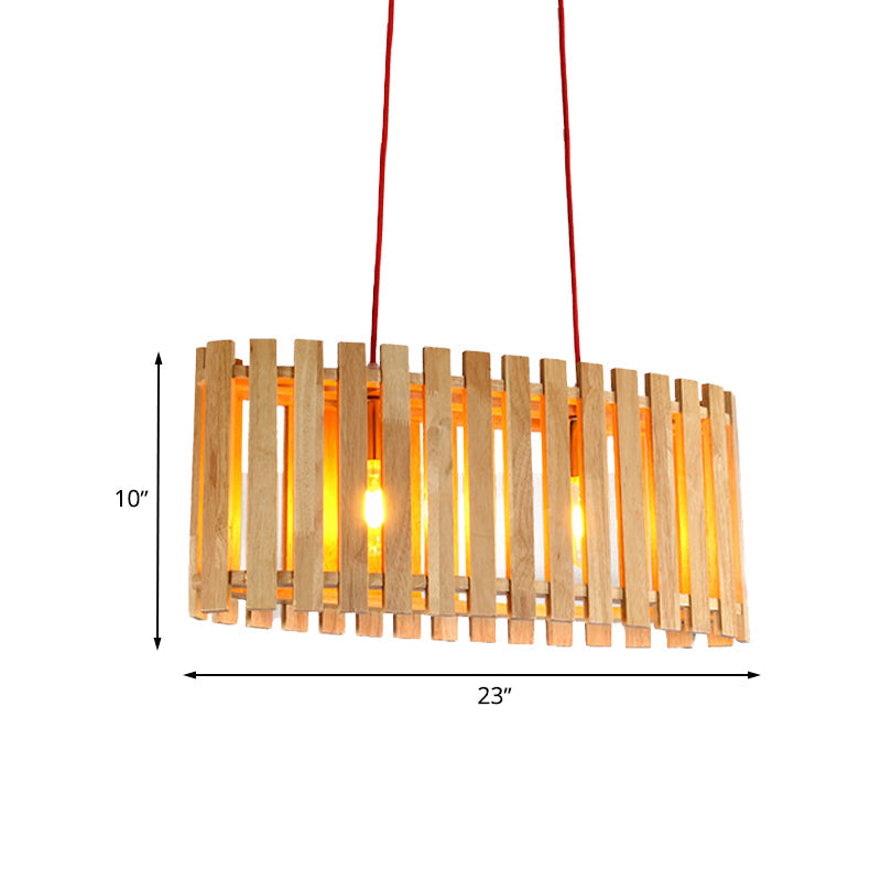 Stylish Bamboo Linear Island Lighting - Oval Shade Wood Pendant Lamp For Dining Table