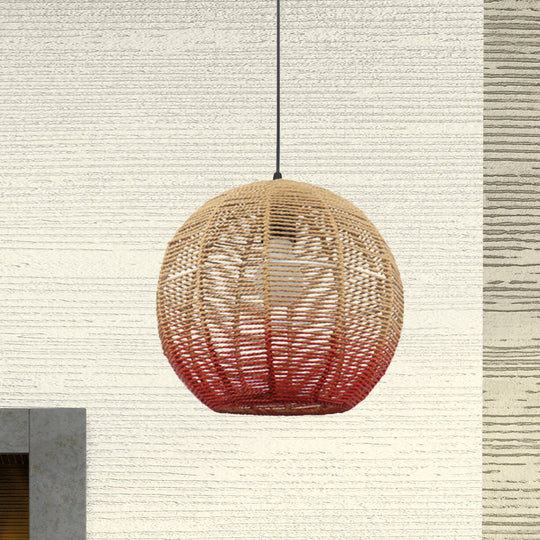 Chinese Straw Rope Pendant Lamp - Rustic Barrel Design With Red/Blue Hanging Light For Bedroom &