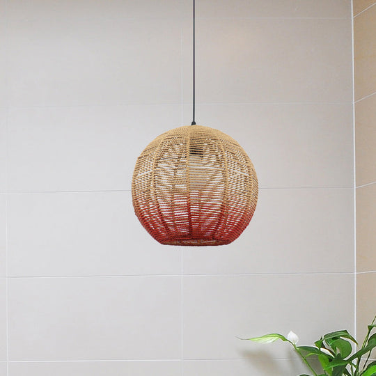 Chinese Straw Rope Pendant Lamp - Rustic Barrel Design With Red/Blue Hanging Light For Bedroom &