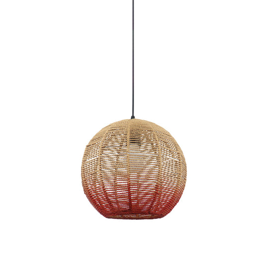 Chinese Straw Rope Pendant Lamp - Rustic Barrel Design With Red/Blue Hanging Light For Bedroom &