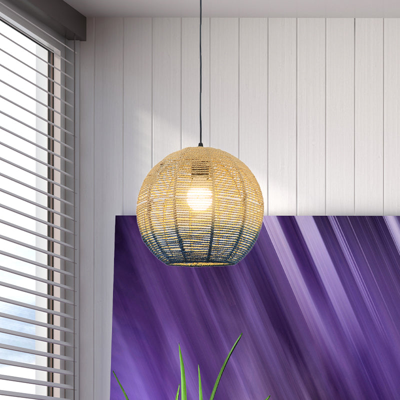 Chinese Straw Rope Pendant Lamp - Rustic Barrel Design With Red/Blue Hanging Light For Bedroom &