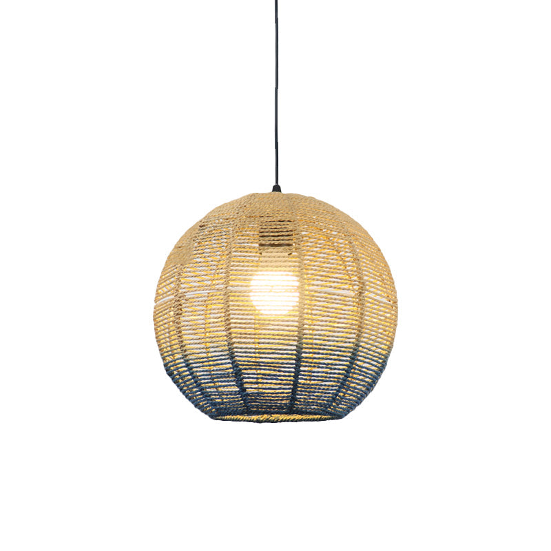 Chinese Straw Rope Pendant Lamp - Rustic Barrel Design With Red/Blue Hanging Light For Bedroom &