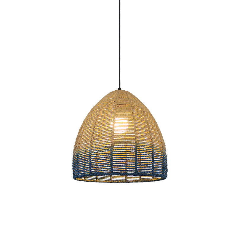 Chinese Straw Rope Pendant Lamp - Rustic Barrel Design With Red/Blue Hanging Light For Bedroom &