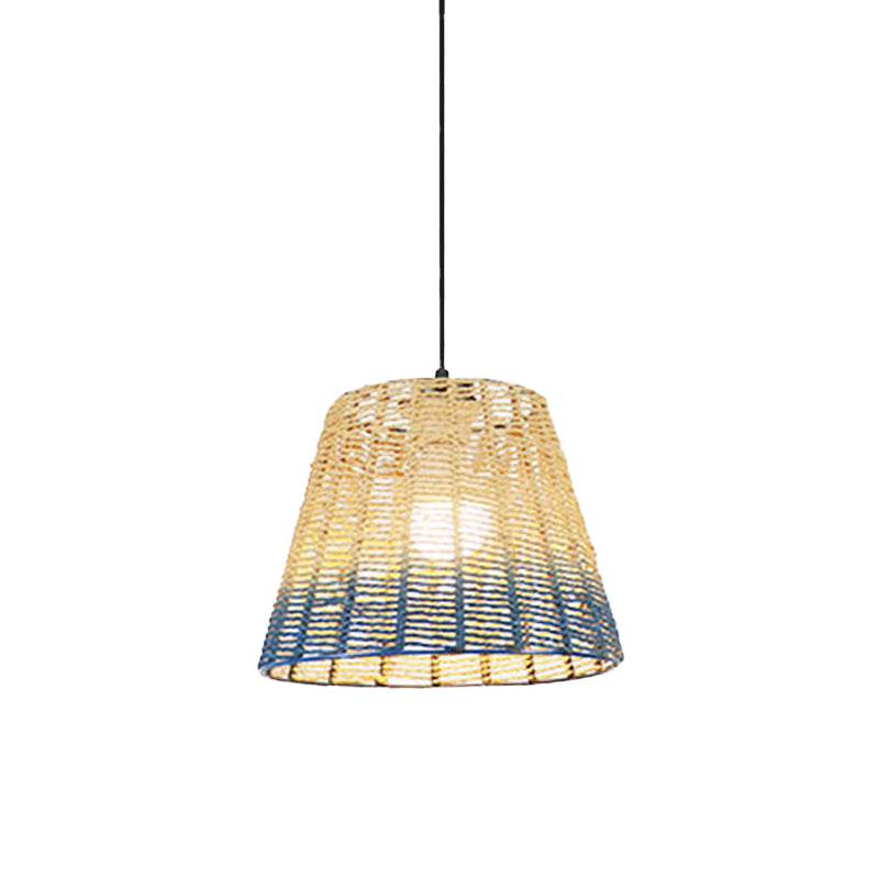 Chinese Straw Rope Pendant Lamp - Rustic Barrel Design With Red/Blue Hanging Light For Bedroom &