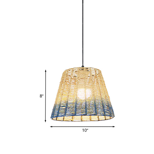 Chinese Straw Rope Pendant Lamp - Rustic Barrel Design With Red/Blue Hanging Light For Bedroom &